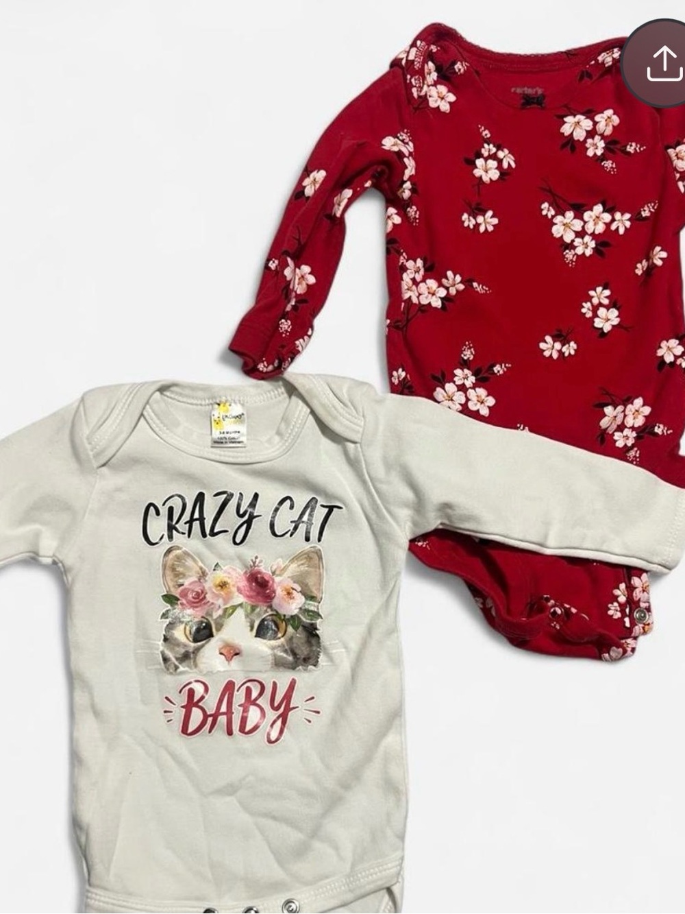Crazy Cat Baby Floral Graphic One-Piece Set - Red & Cream